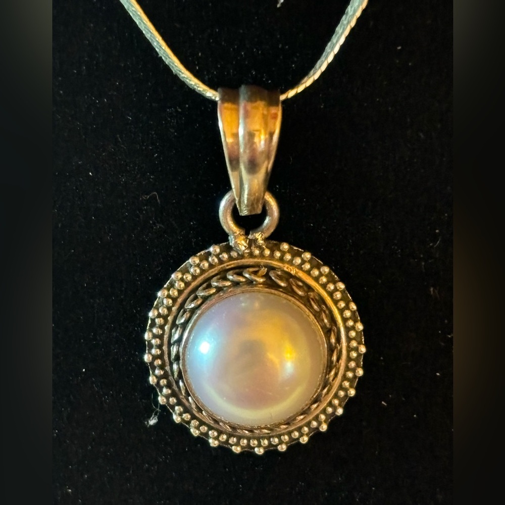 Dyadema 925 Sterling Silver Pearl Pendant Necklace, Made in Italy, 19”